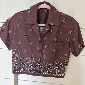 Maje Brown Paisley Button Down Shirt